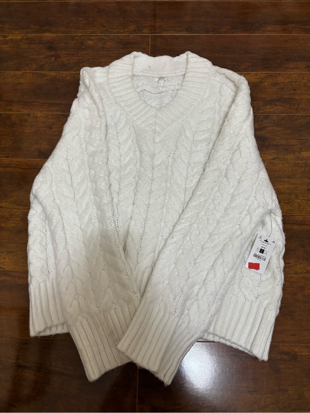 Ardene White Cable Knit V-Neck Sweater